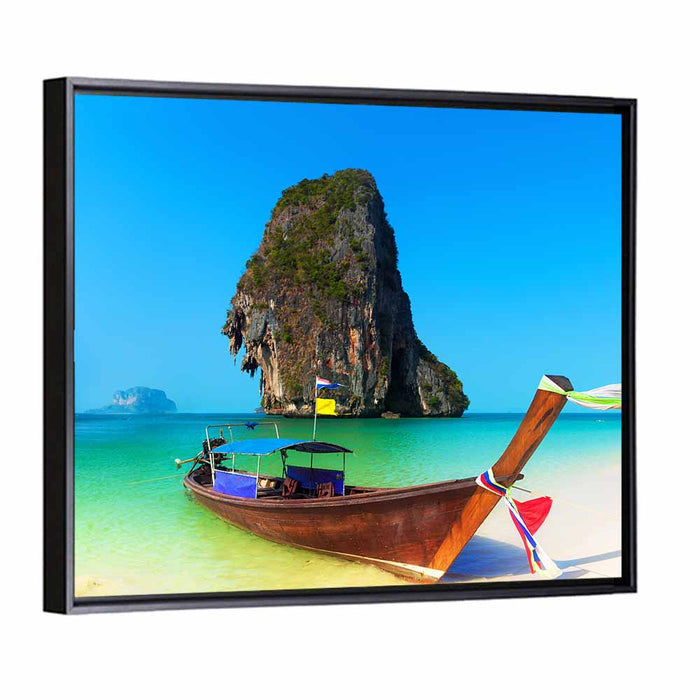 Thailand Long-tail Boat Seascape Wall Art as a framed canvas