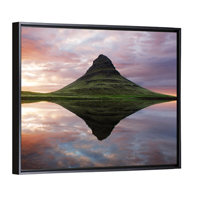 Kirkjufell Sunset Reflection Wall Art as a framed canvas