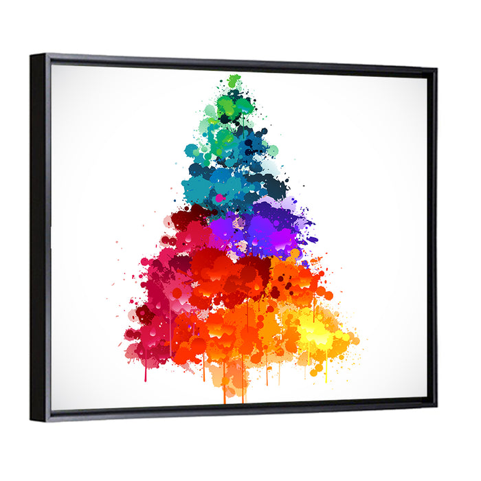 Watercolor Rainbow Christmas Tree Wall Art as a framed canvas
