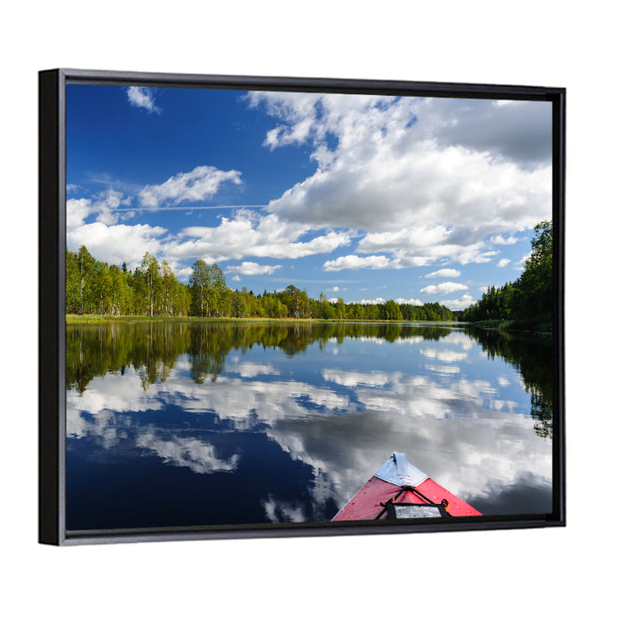 Karelia Kayak Reflection Wall Art as a framed canvas