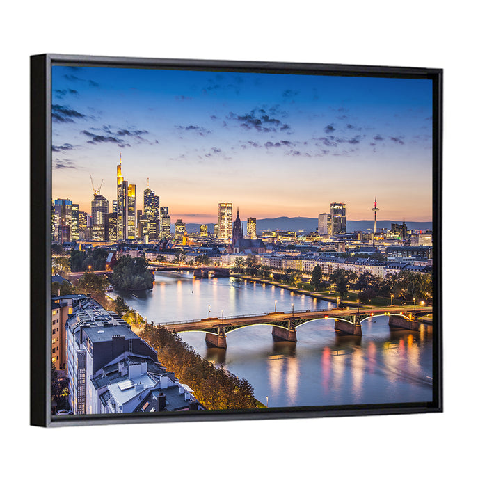 Frankfurt Twilight Skyline Wall Art as a framed canvas