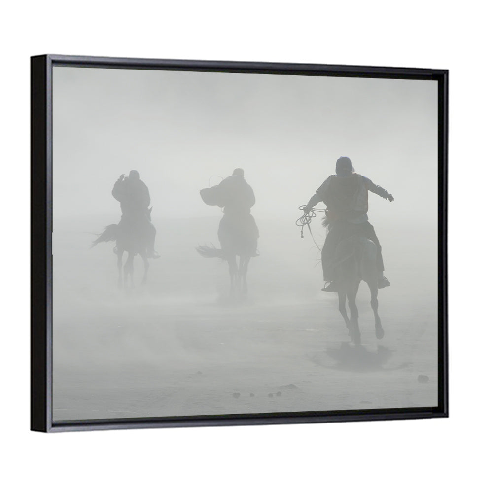 Silhouetted Horse Riders in Mist Wall Art