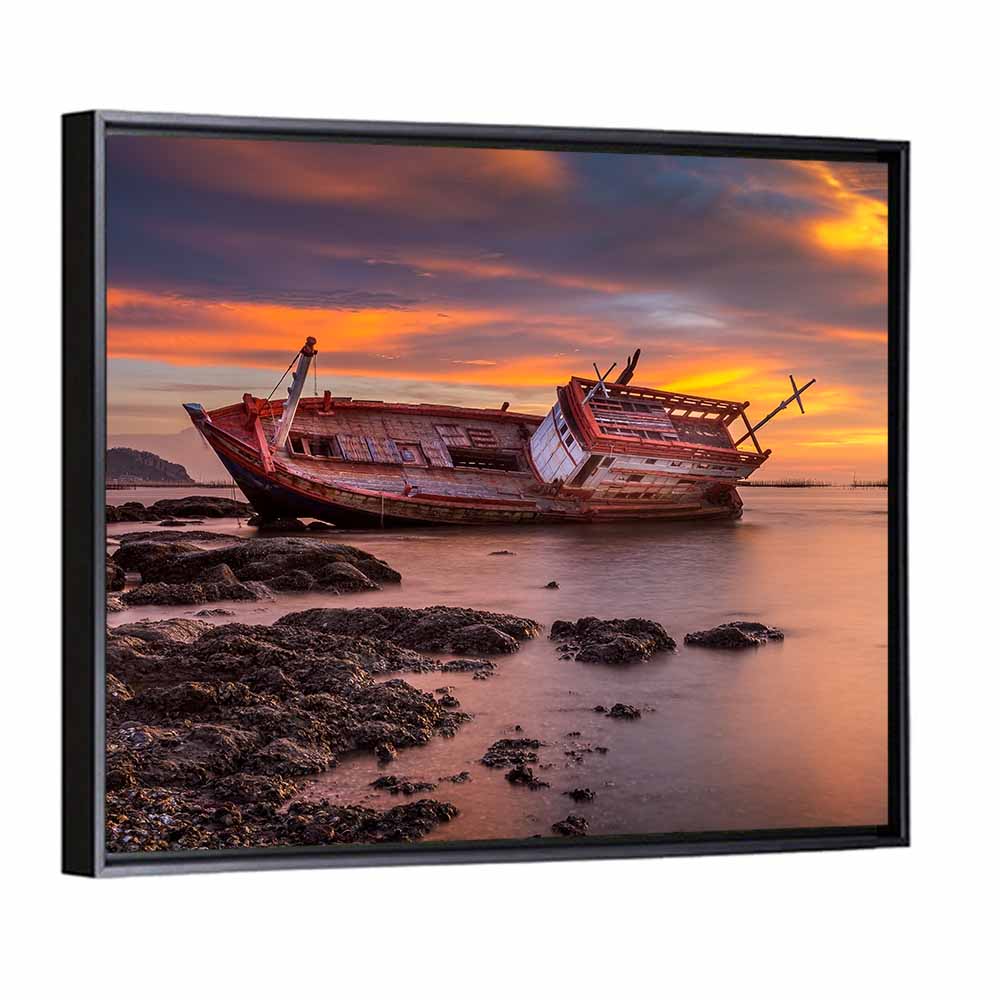 Shipwreck at Sunset Wall Art