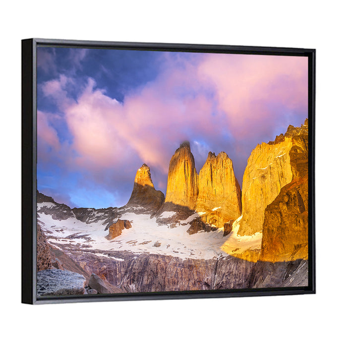 Torres Del Paine Alpenglow Wall Art as a framed canvas