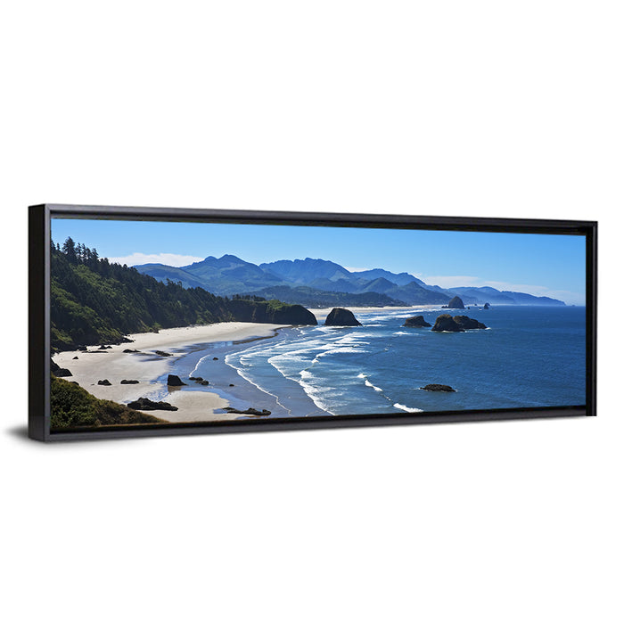 Cannon Beach Morning Shoreline Wall Art as a framed canvas