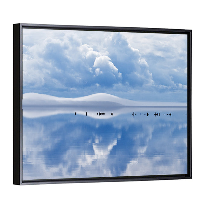 Siljan Lake Mist Reflection Wall Art as a framed canvas