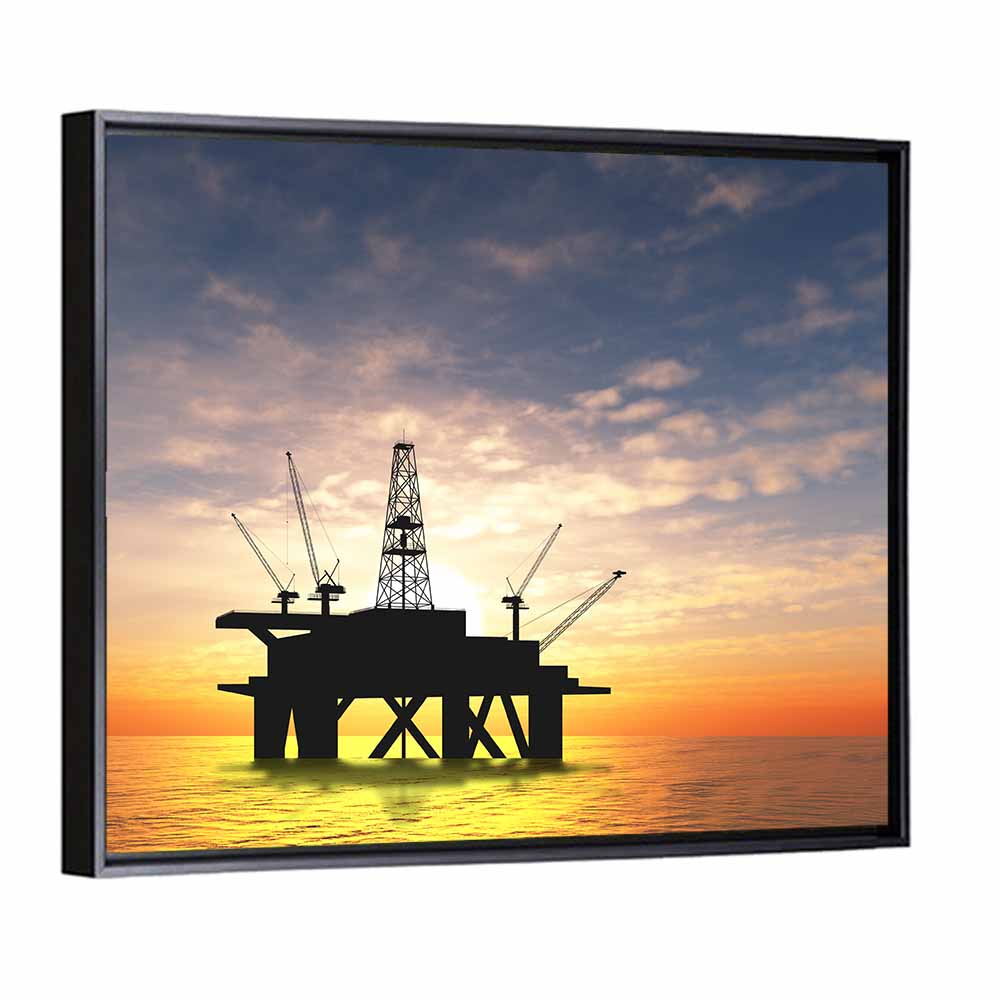 Sunset Oil Rig Silhouette Wall Art