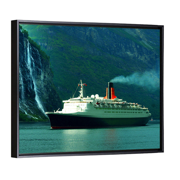 Cruise Ship at Geiranger Fjord Wall Art as a framed canvas