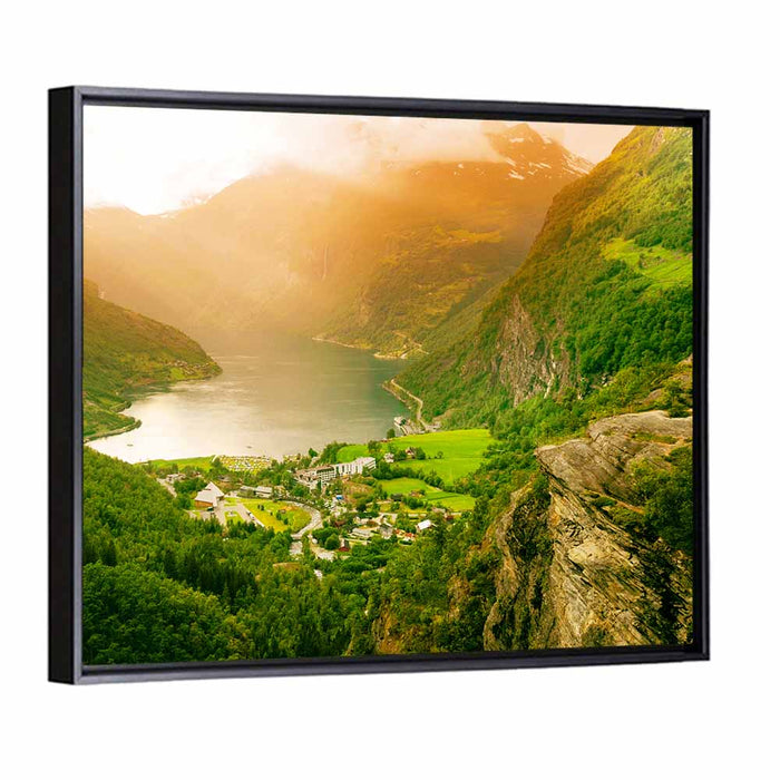 Geirangerfjord Golden Hour Wall Art as a framed canvas