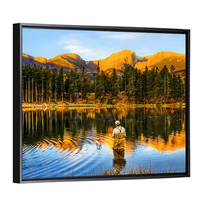 Sunrise Fishing at Sprague Lake Wall Art as a framed canvas