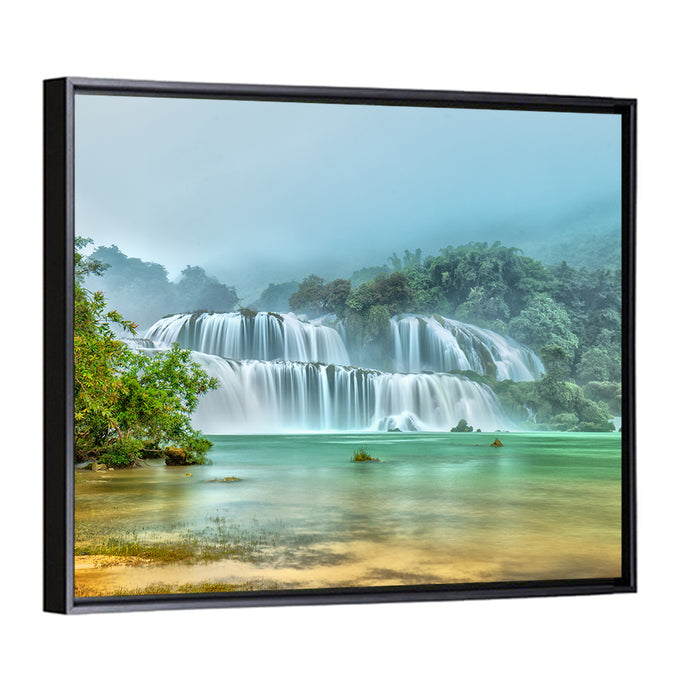 Ban Gioc Waterfalls Misty Morning Wall Art as a framed canvas