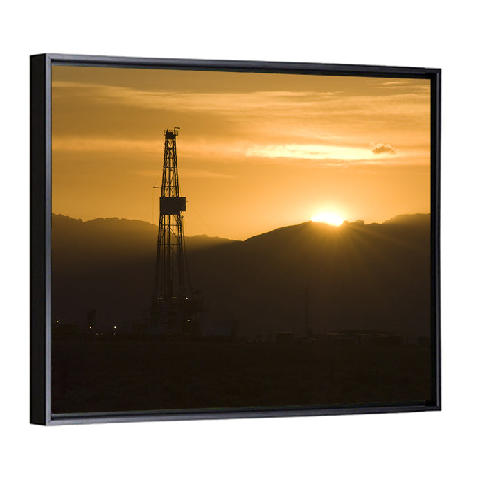 Sunrise Over Drilling Rig Wall Art as a framed canvas