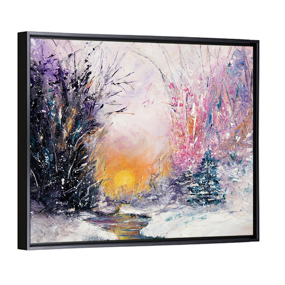 Golden Sunset Winter Stream Wall Art