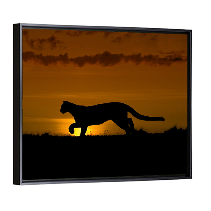 Cougar Silhouette at Sunset Wall Art as a framed canvas