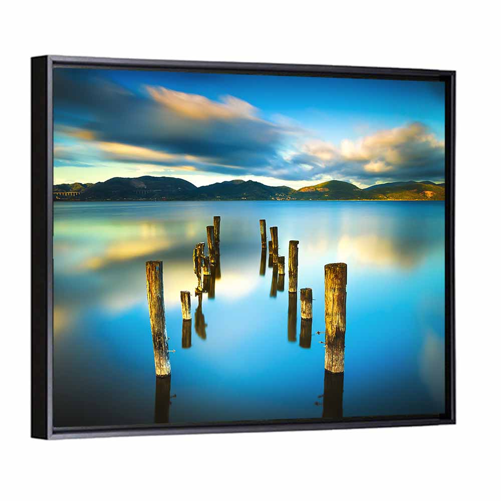 Golden Hour Pier on Lake Wall Art