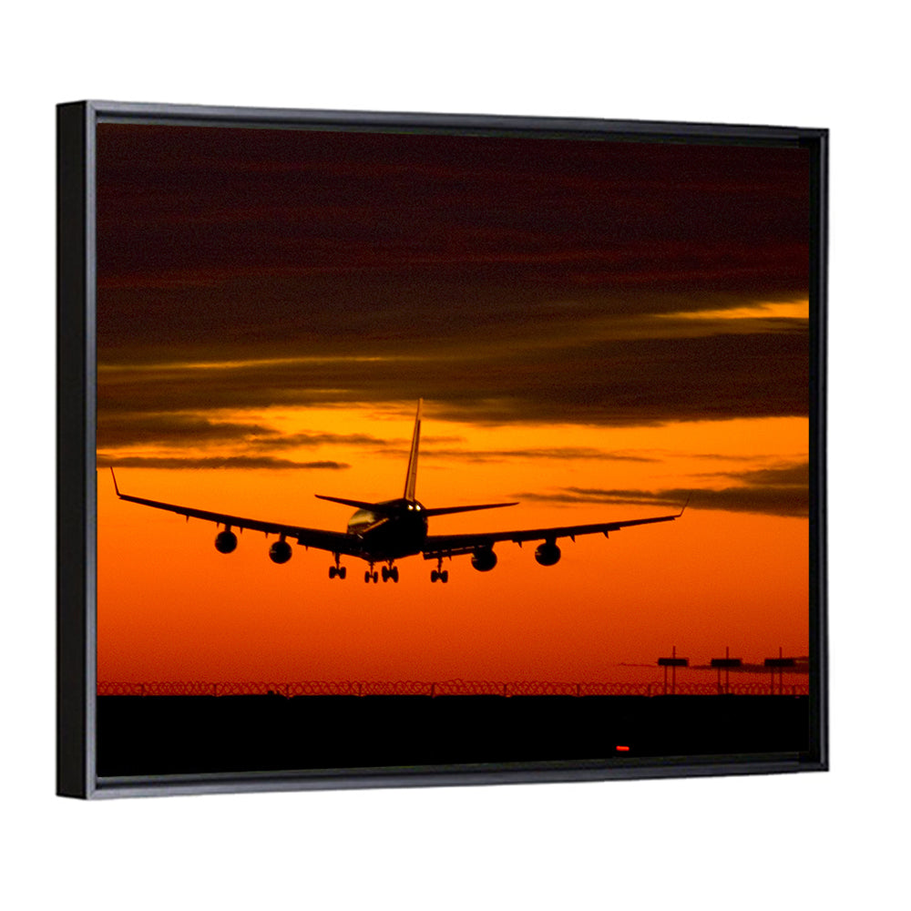 Plane Landing at Sunset Wall Art