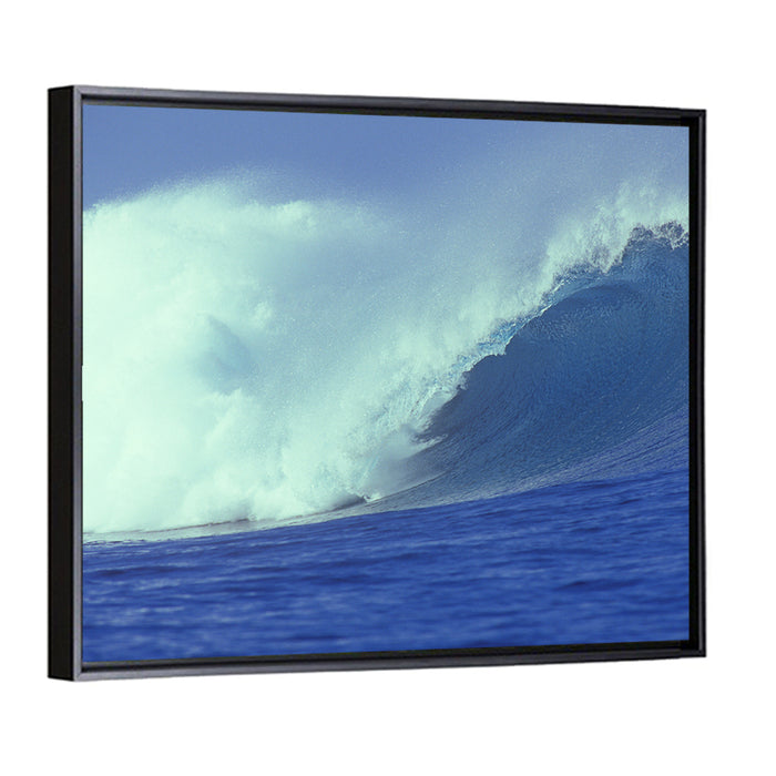 Deep Blue Barrel Wave Wall Art as a framed canvas