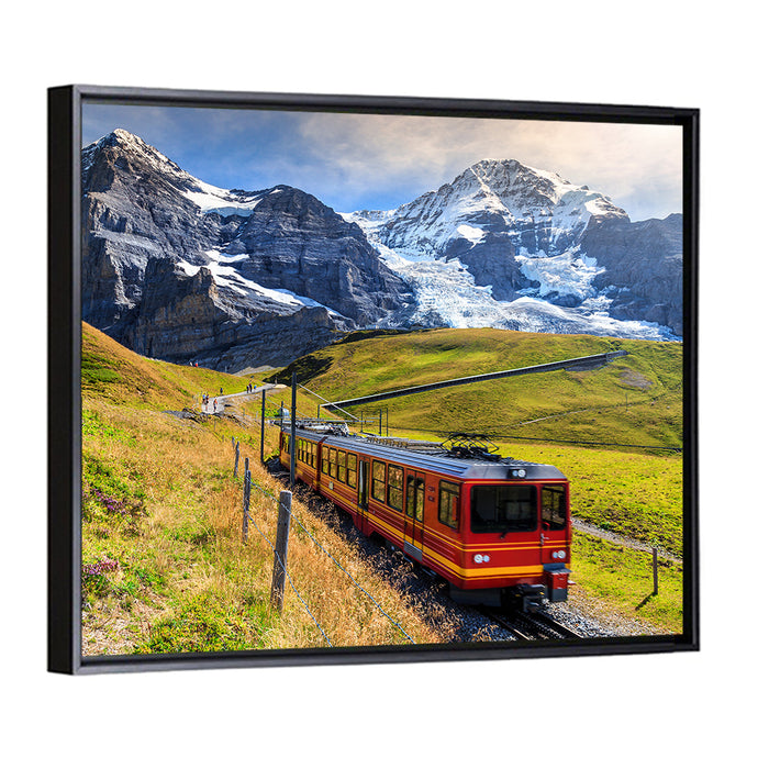 Red Alpine Train at Eiger Wall Art as a framed canvas
