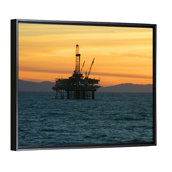 California Oil Rig at Sunset Wall Art as a framed canvas
