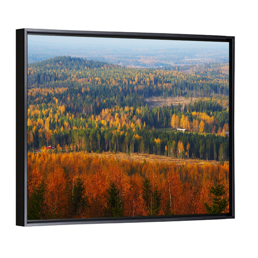 Finnish Autumn Landscape with Red-roofed House Wall Art