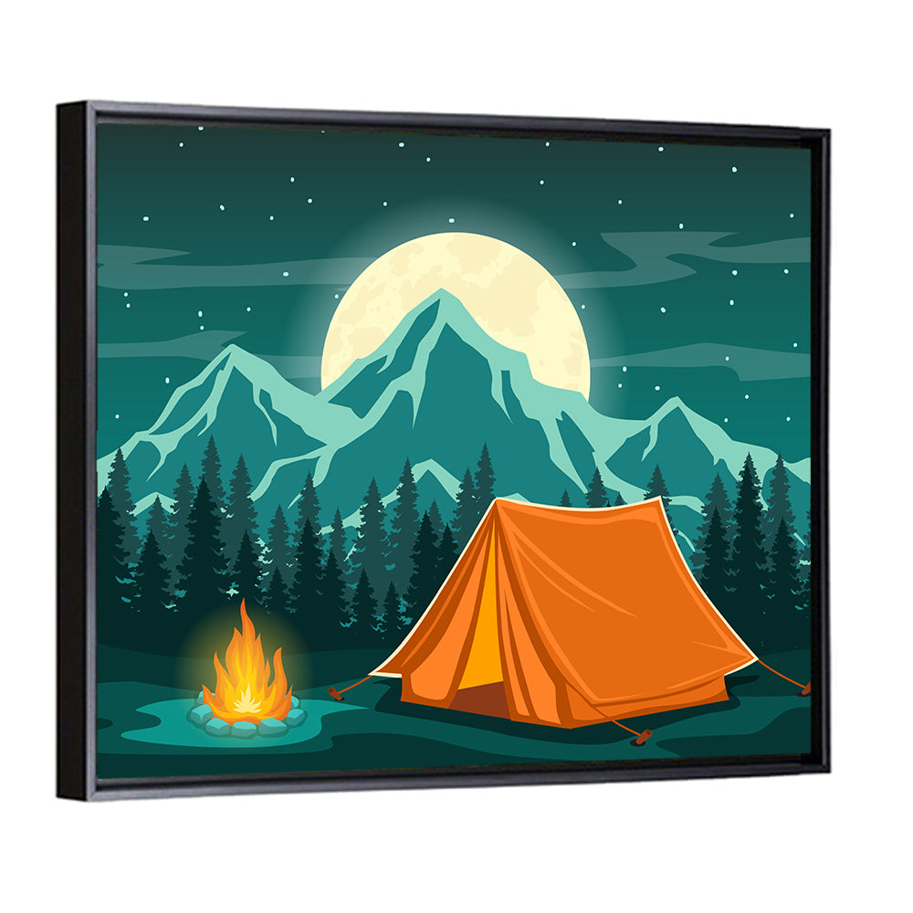 Moonlit Campfire Landscape Wall Art