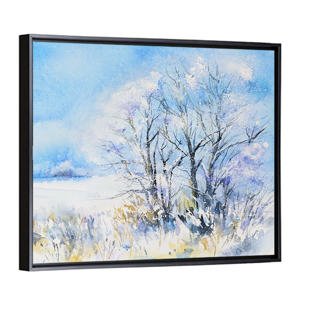 Blue Watercolor Winter Landscape Wall Art