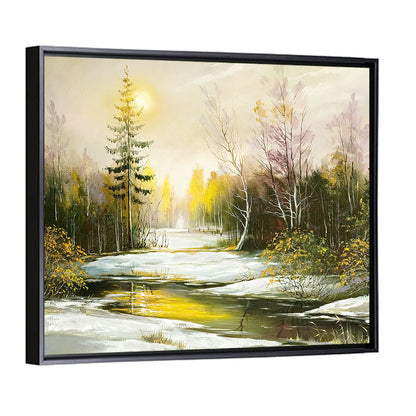 Sunny River Winter Sunrise Wall Art