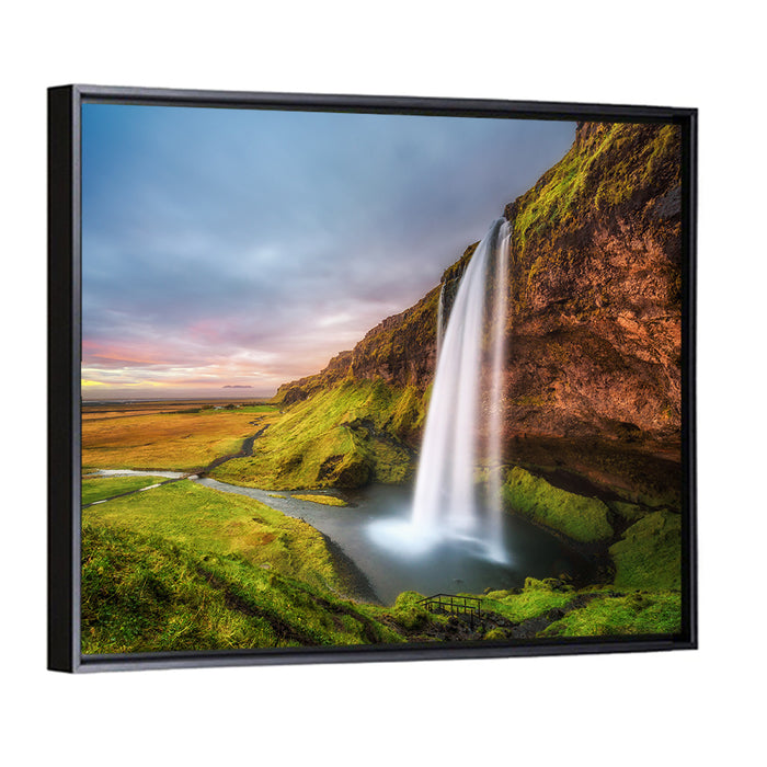 Seljalandsfoss Waterfall Wall Art as a framed canvas