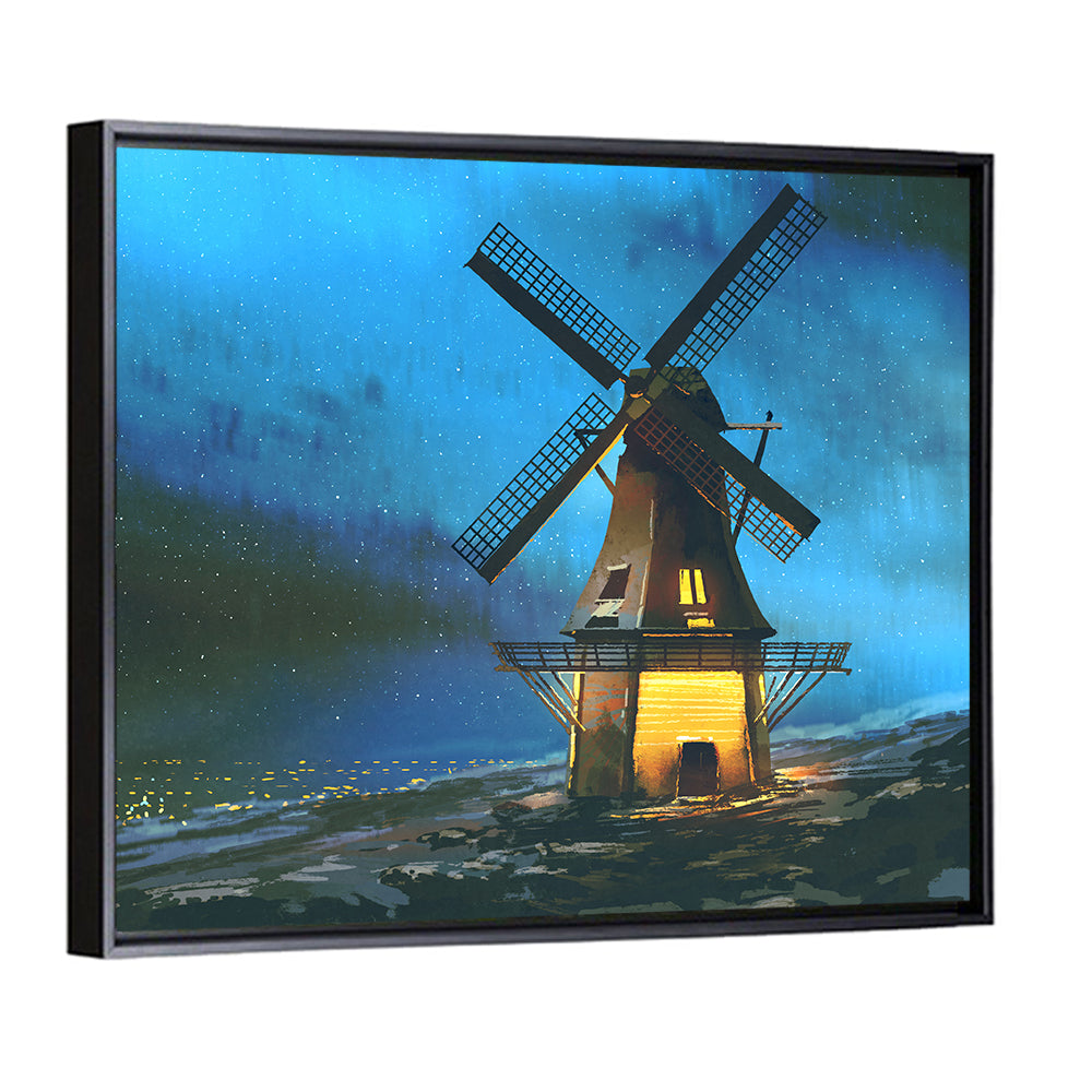 Seaside Windmill at Night Wall Art