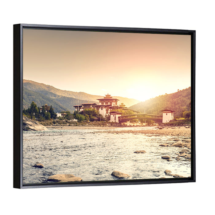 Punakha Dzong at Golden Hour Wall Art as a framed canvas