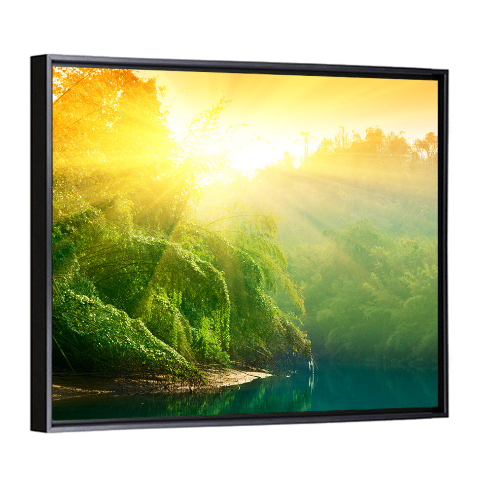 Golden Bamboo Riverbank Wall Art