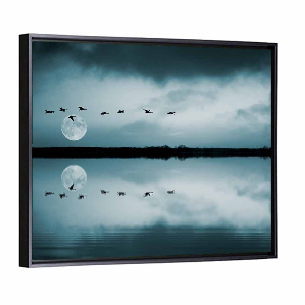 Birds Flock Over Lake Wall Art