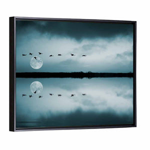 Birds Flock Over Lake Wall Art