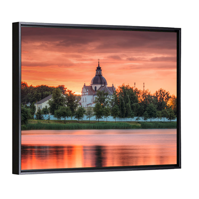 Corpus Christi Church Sunset Reflection Wall Art as a framed canvas