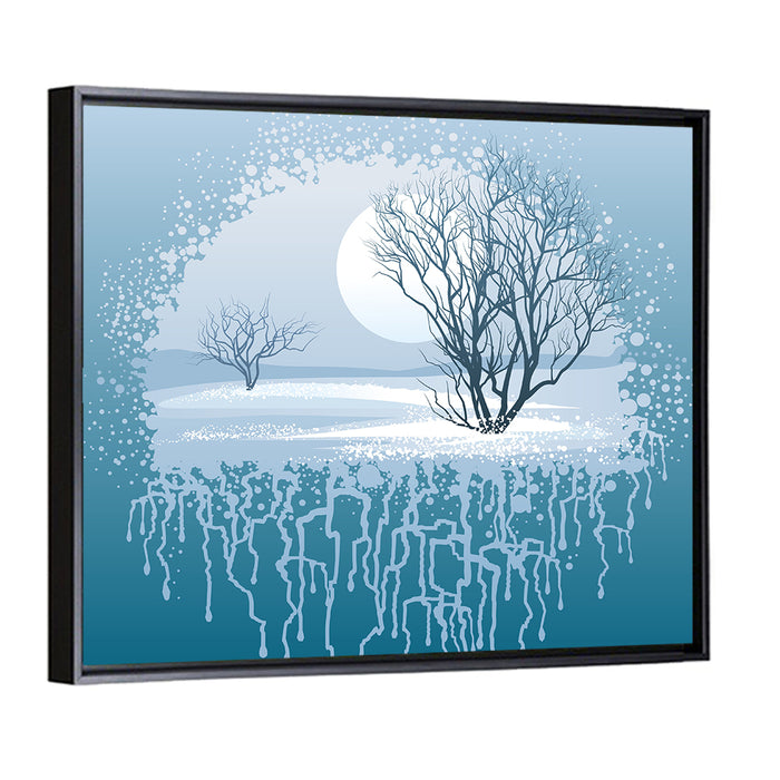 Moonlit Winter Tree Illustration Wall Art as a framed canvas