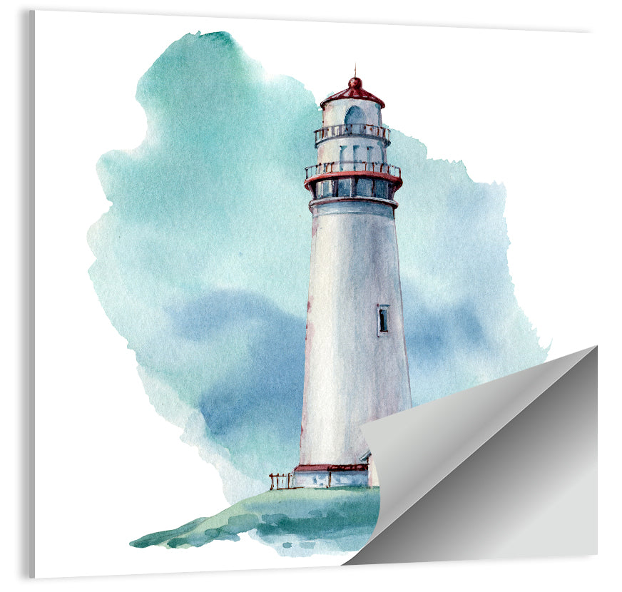 Red Roof Lighthouse Watercolor Wall Art