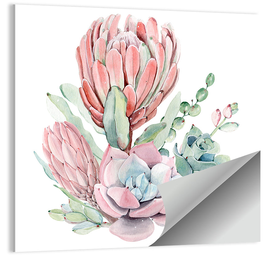 Pink Protea Succulent Bouquet Wall Art