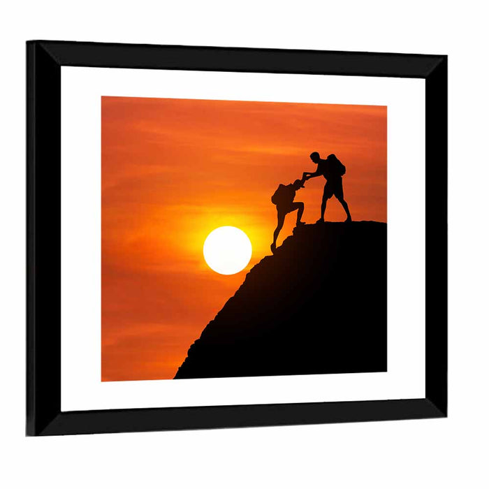 Mountaineer Silhouette at Sunset Wall Art as a framed print