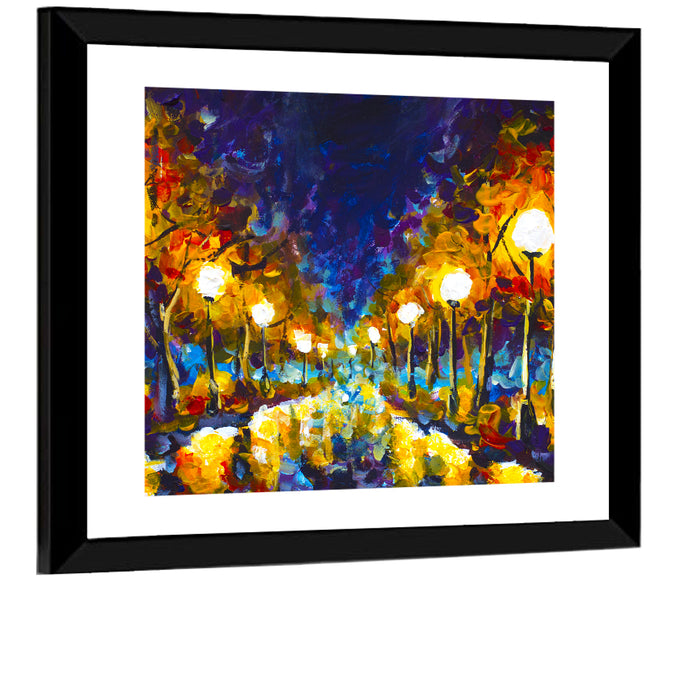 Autumn Evening Park Path Wall Art as a framed print