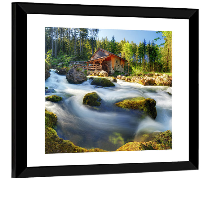 Salzburg Stream with Watermill Wall Art as a framed print