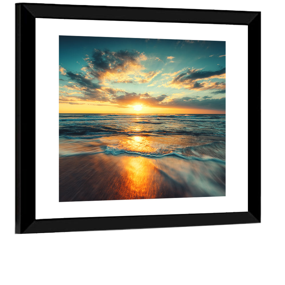 Sunlit Cloudscape Over Beach Wall Art