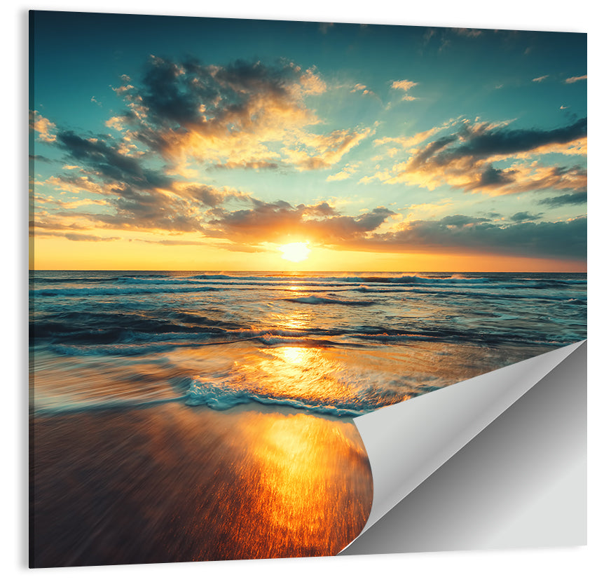 Sunlit Cloudscape Over Beach Wall Art