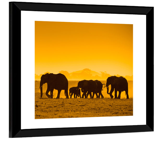 Elephant Family Silhouette Wall Art as a framed print