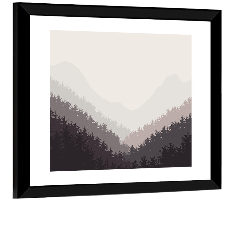Misty Mountain Valley Illustration Wall Art