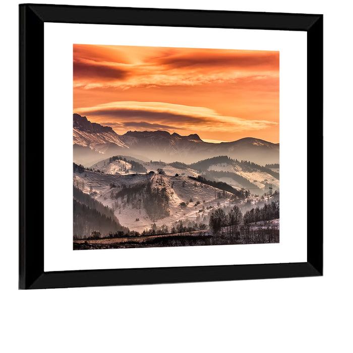 Pestera Mountain Sunrise Wall Art as a framed print