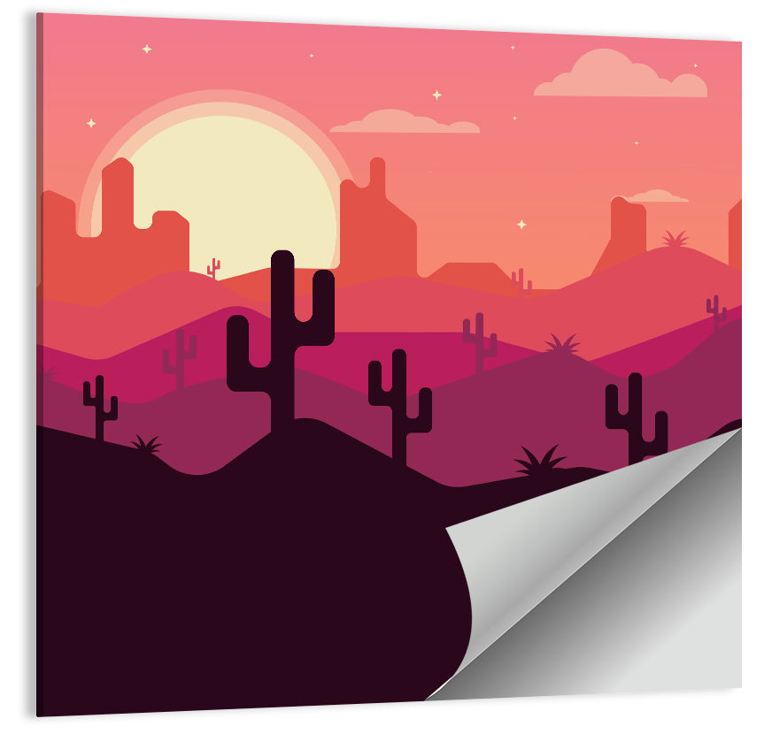 Desert Sunset with Saguaro Silhouettes Wall Art