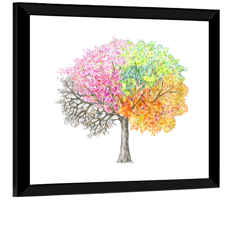 Four Seasons Tree Illustration Wall Art