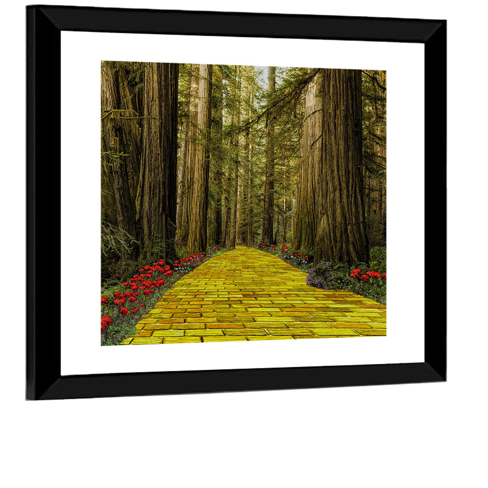 Yellow Brick Path Through Redwoods Wall Art