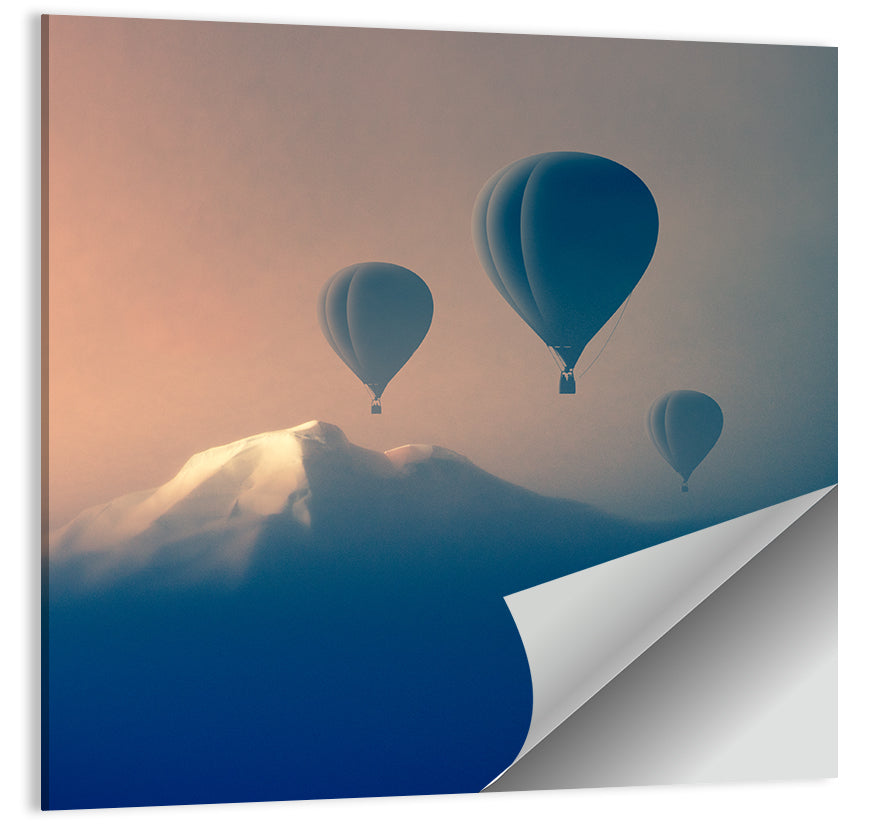 Three Hot Air Balloons Over Misty Peak Wall Art