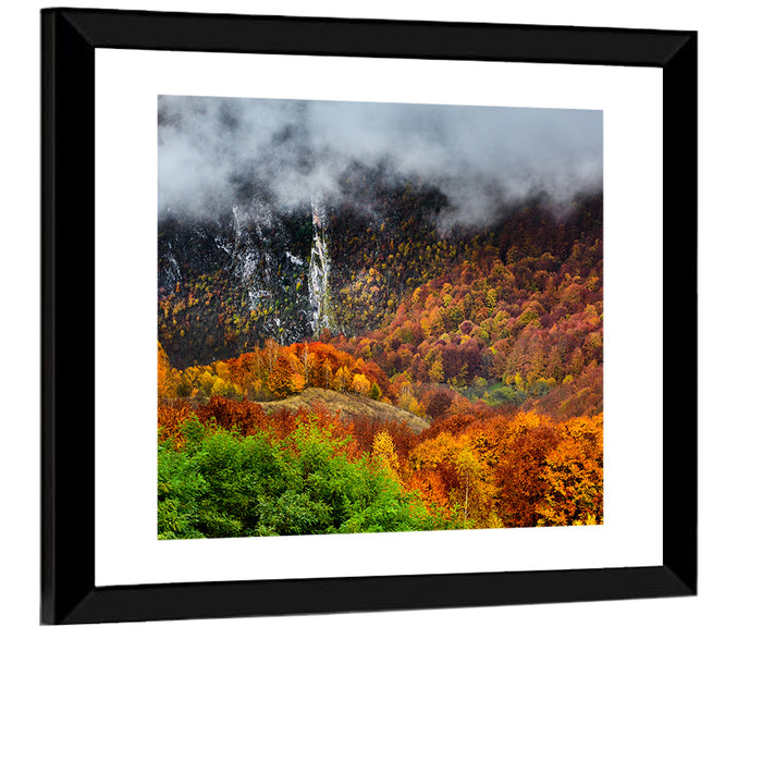 Misty Carpathian Autumn Wall Art as a framed print